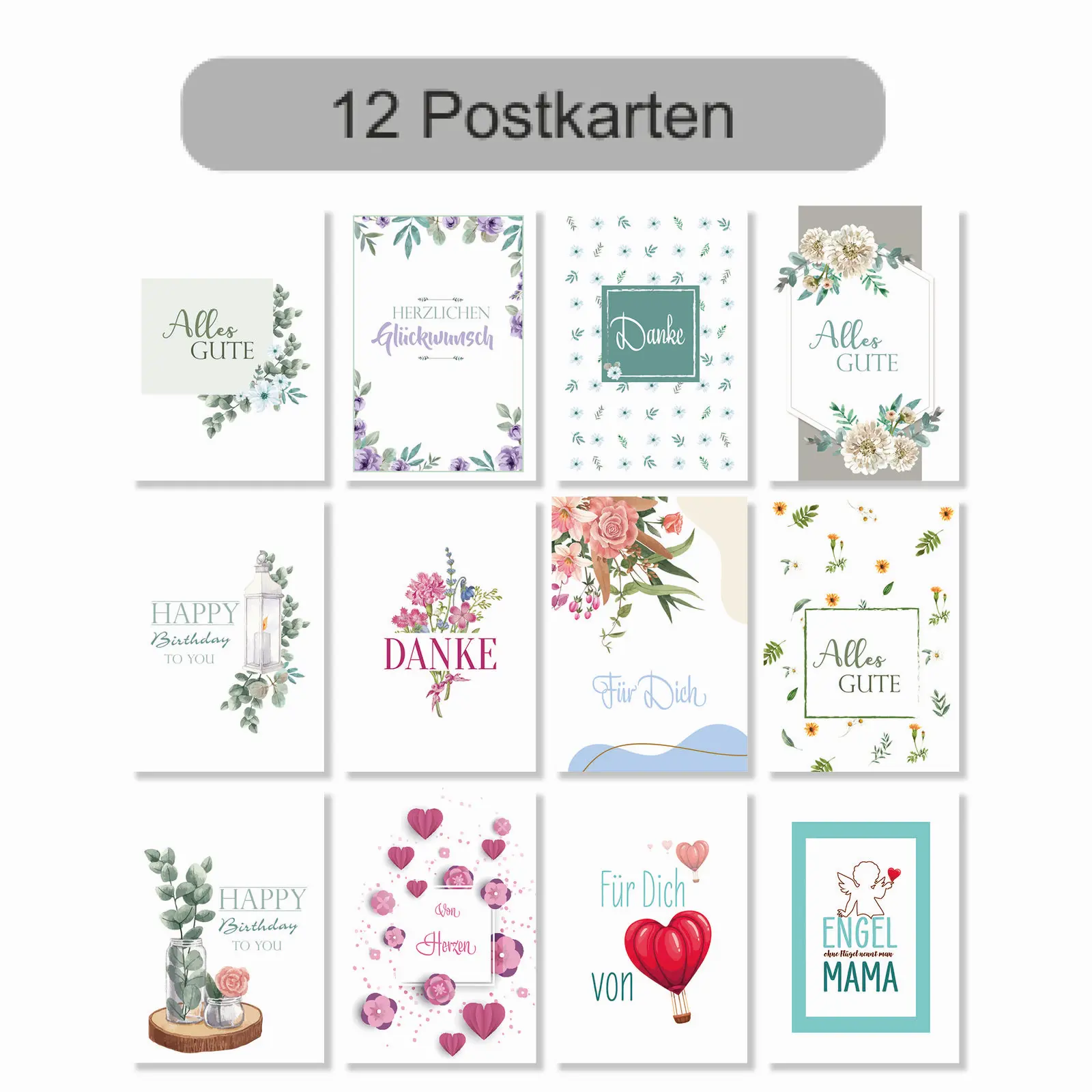 12er Set Blumenpostkarten für jede Gelegenheit gemischt 12er Set Blumenpostkarten für jede Gelegenheit gemischt