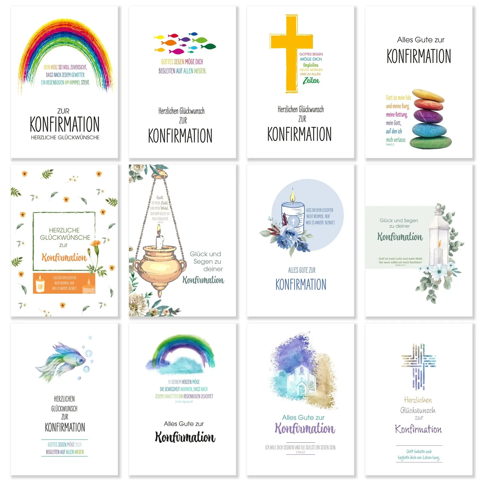 12 Glückwunsch Postkarten zur Konfirmation gemischtes Set 12 Glückwunsch Postkarten zur Konfirmation gemischte