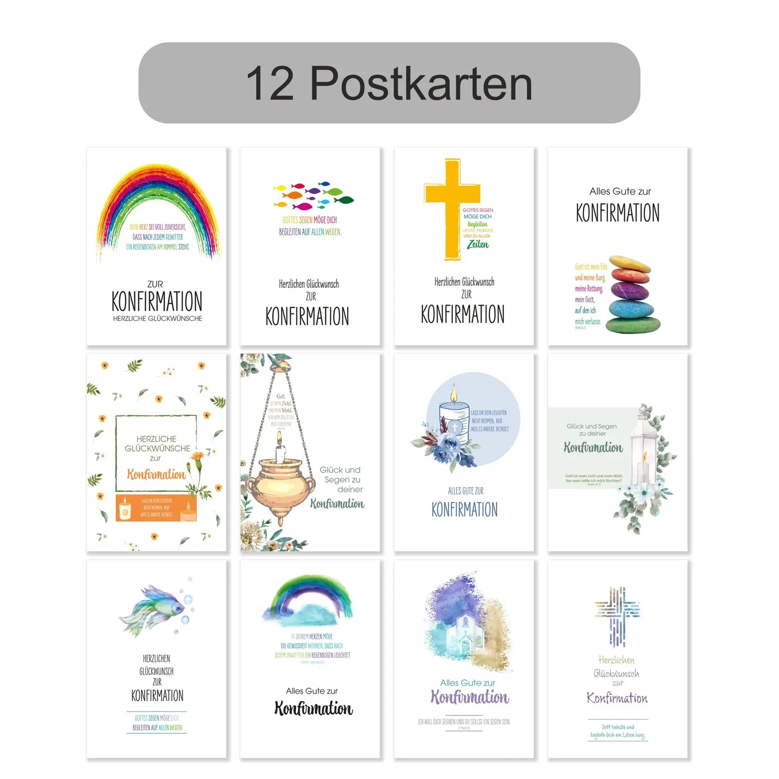 Postkartenset mit Glückwunschkarten Konfirmation 12 Stück Postkartenset mit Glückwunschkarten Konfirmation 12 Stück