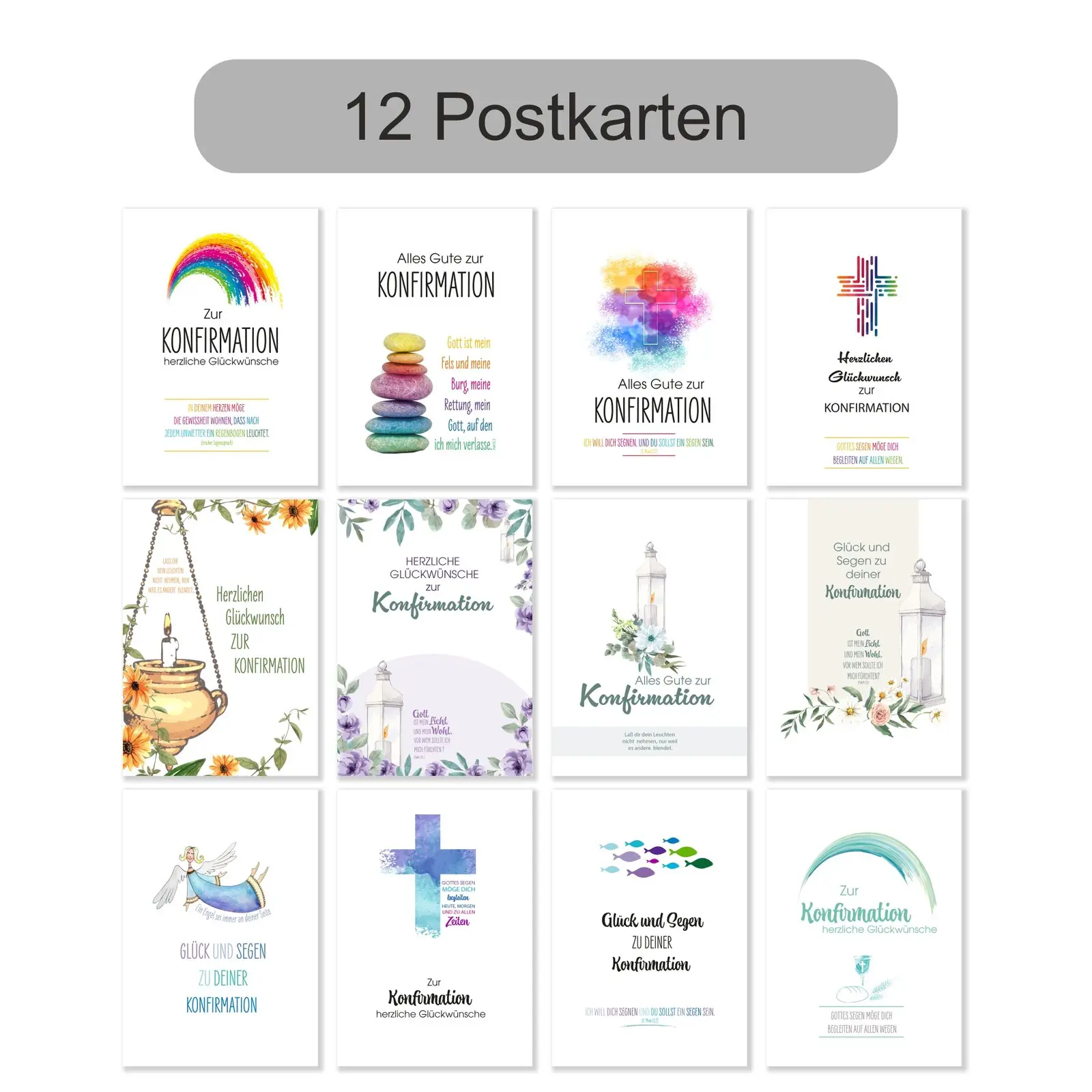 Grußkarten Postkarten zur Konfirmation 12 Stück im SEt