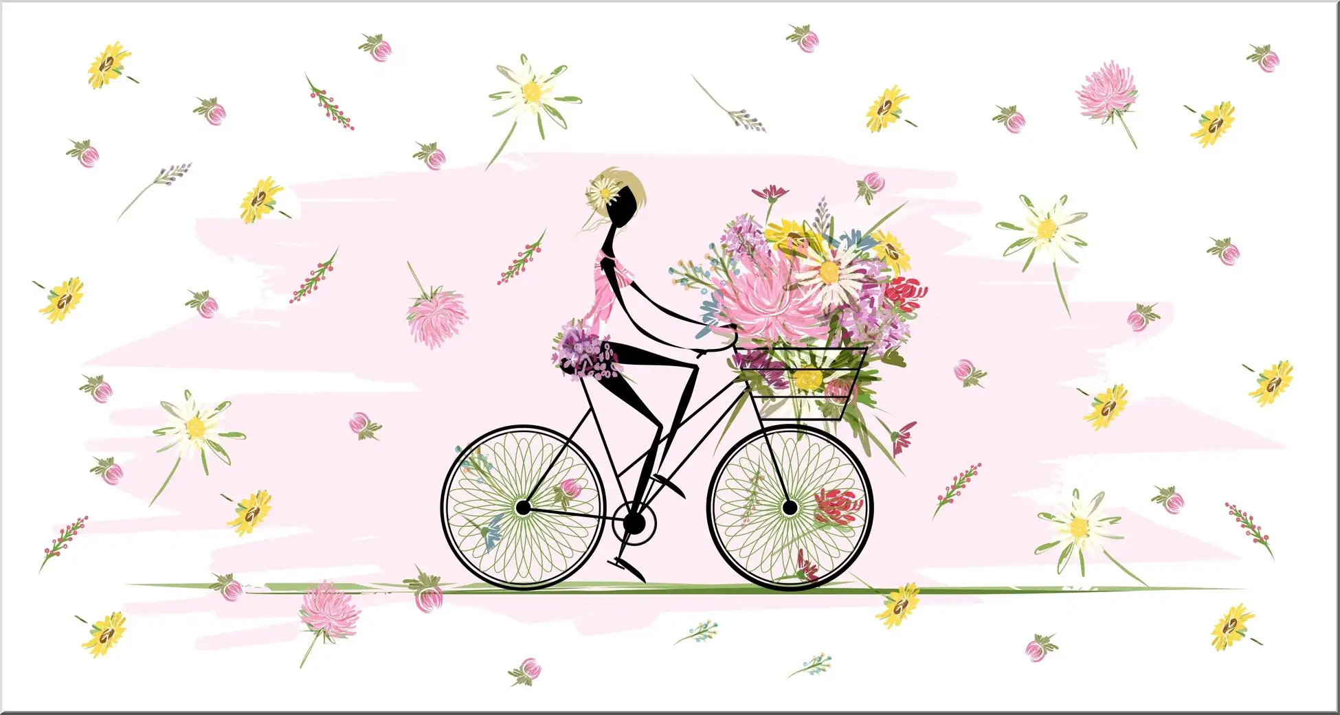 Maxi Postkarte Blumenfrau Auf Fahrrad