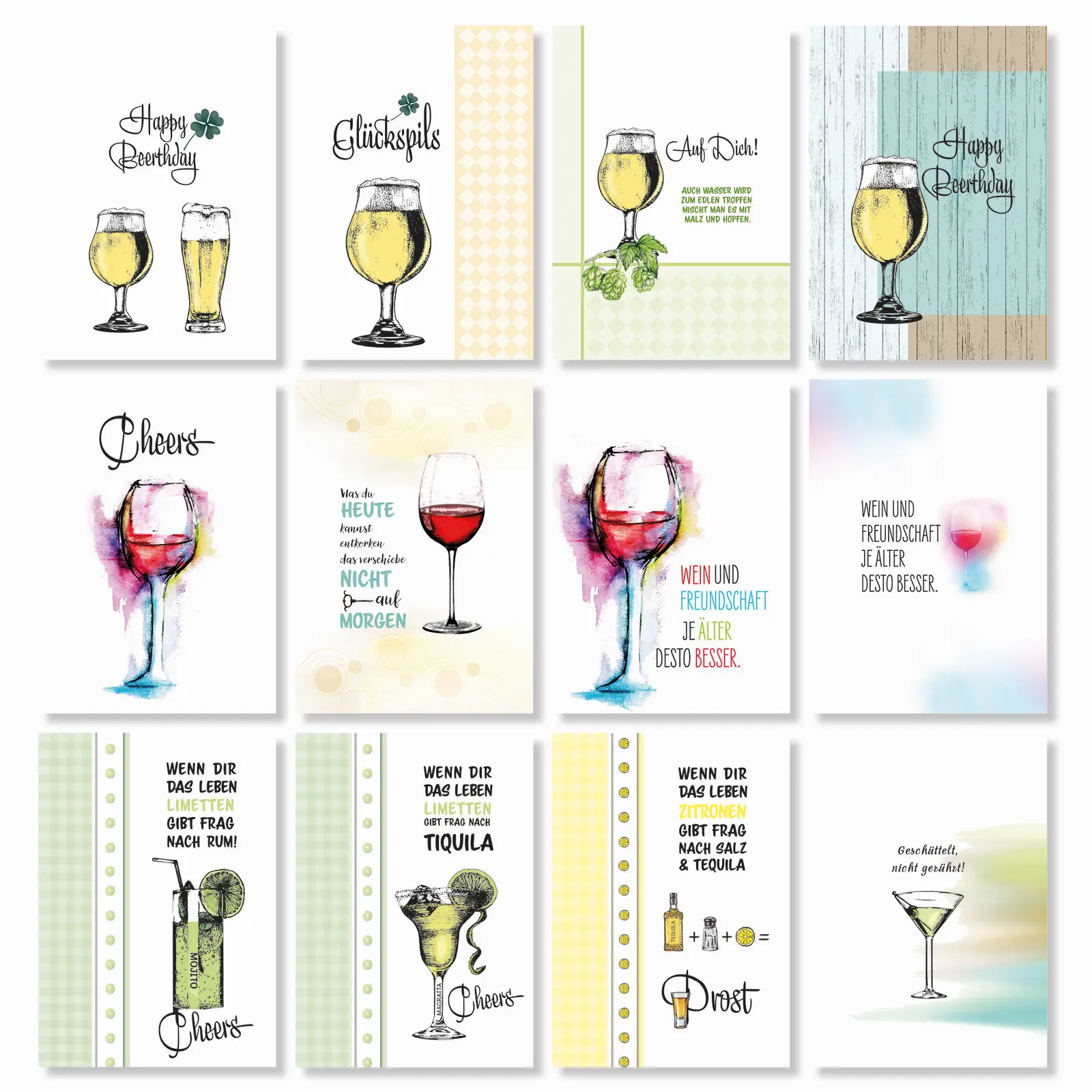 Lustiges Postkartenset mit Trink-  und Geburtstagsglückwünschen Lustiges Postkartenset mit Trink-  und Geburtstagssprüchen