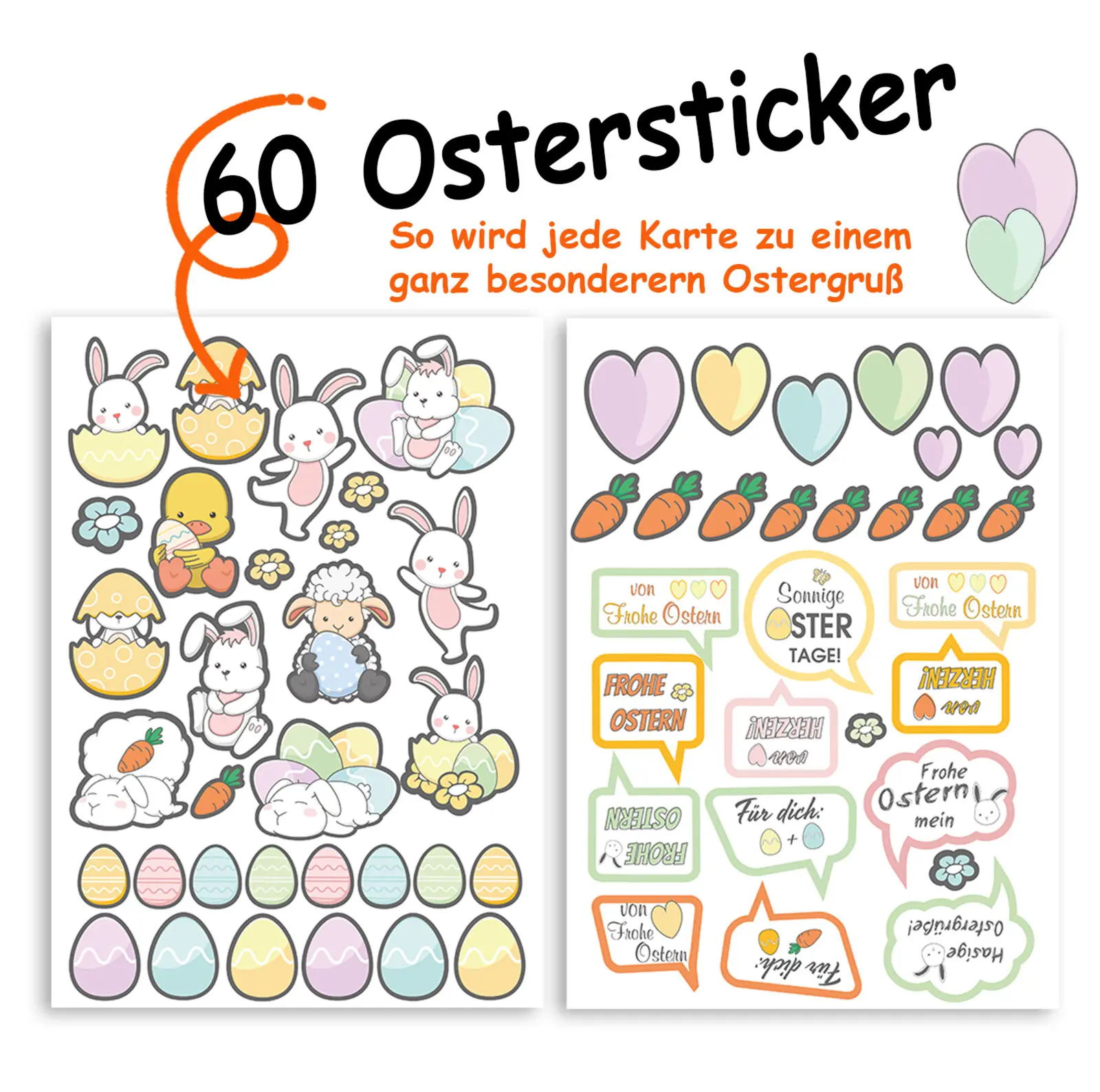 60 Ostersticker inklusive 12 Osterpostkarten für Kinder