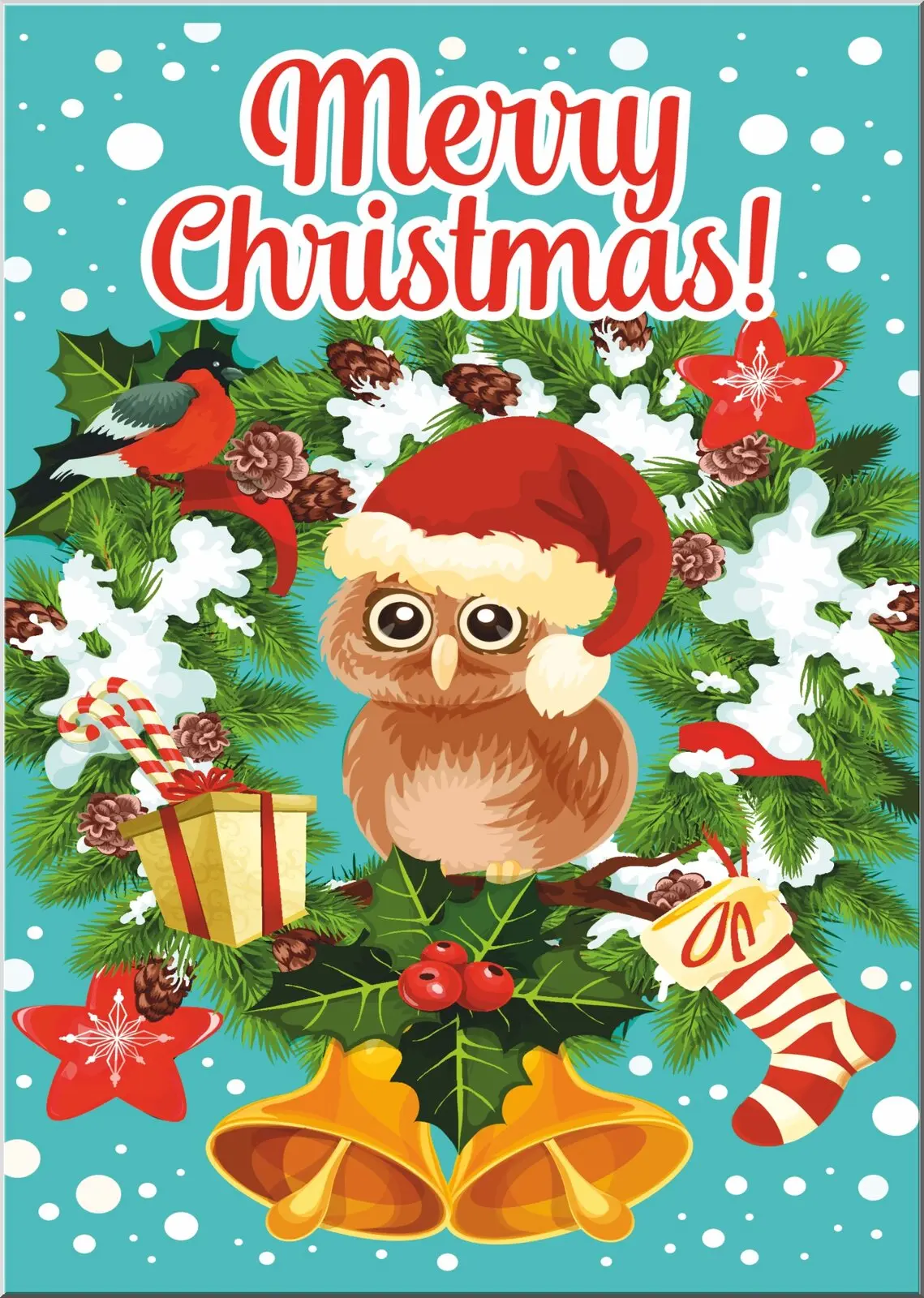 Farbenfrohe Weihnachtskarte mit Eule Merry Christmay Din A6 Farbenfrohe Weihnachtskarte mit Eule Merry Christmay